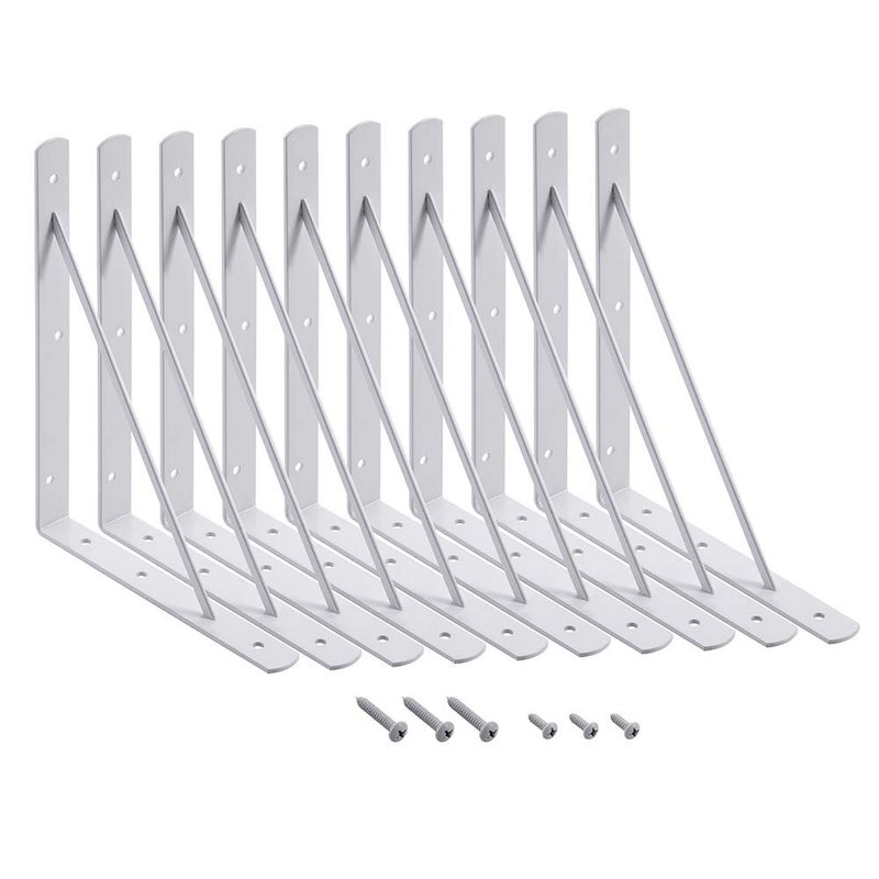HOME MASTER HARDWARE 10 x 8 inch Metal Shelf Brackets, 90Â° Triangle L-Bracket, Wall Mount Supports for Floating Shelves w/ Screws, White 10-Pack - Image 1